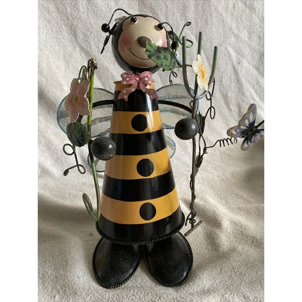 Vintage Metal Bumble Bee Garden Bobble Head Figure 11”